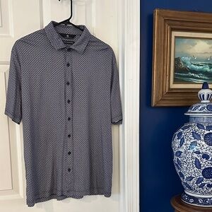 Hart Schaffner Marx Blue & White Geometric Short Sleeve Button Down Shirt Size L